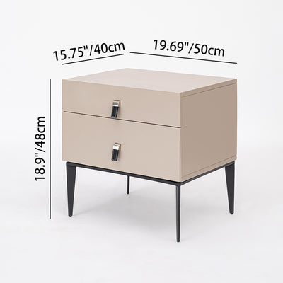 Modern Minimalist 2-Drawer Nightstand With Iron Legs - E1 MDF Bedside Table For Bedroom Storage & Organization