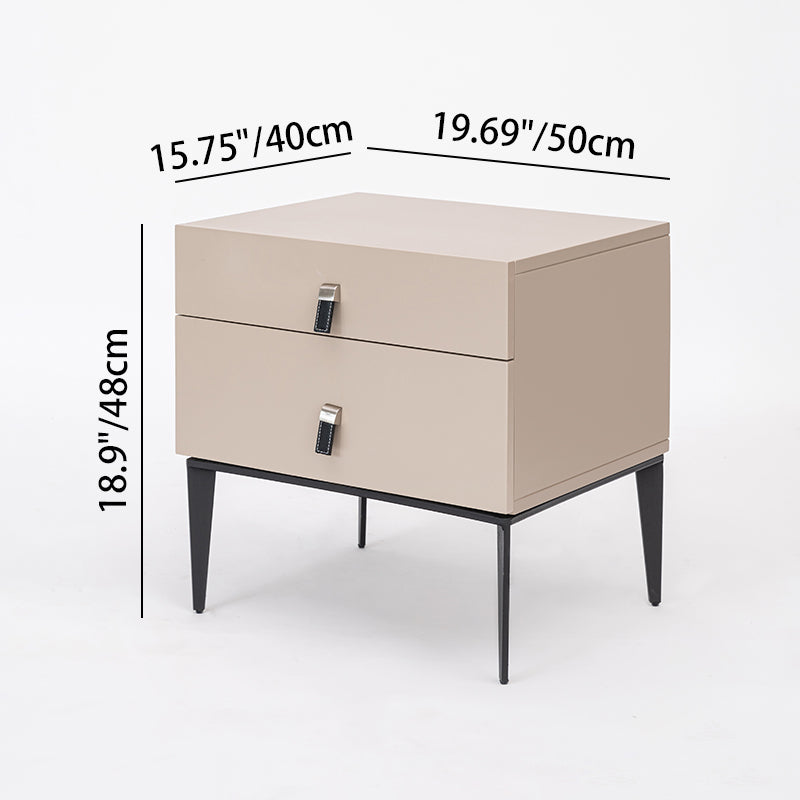Modern Minimalist 2-Drawer Nightstand With Iron Legs - E1 MDF Bedside Table For Bedroom Storage & Organization