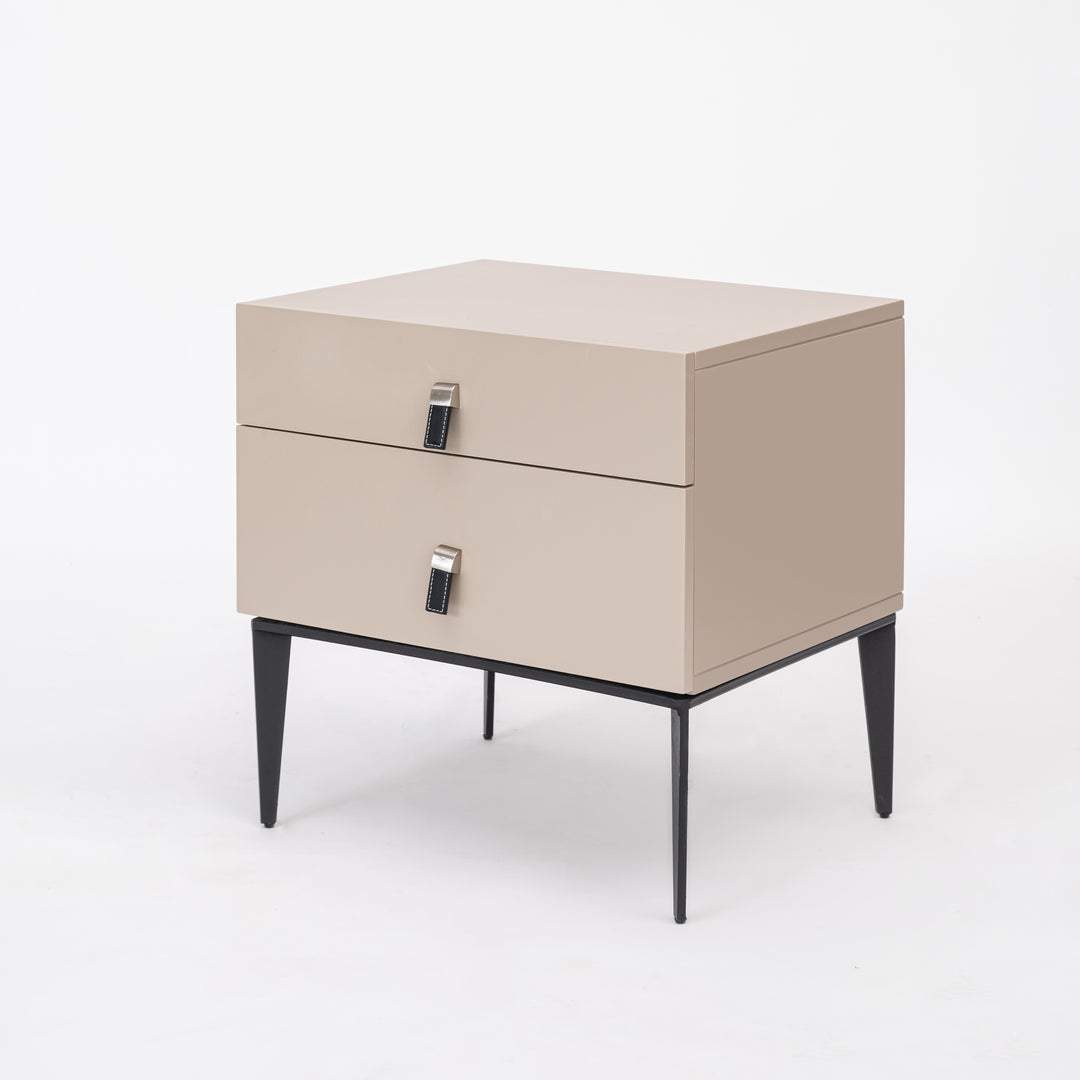 Moderner minimalistischer Nachttisch mit 2 Schubladen und Eisenbeinen - E1 MDF Nachttisch für Schlafzimmeraufbewahrung &amp; Organisation 