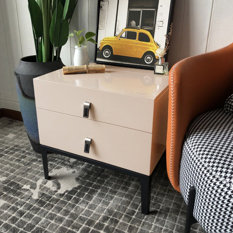 Modern Minimalist 2-Drawer Nightstand With Iron Legs - E1 MDF Bedside Table For Bedroom Storage & Organization
