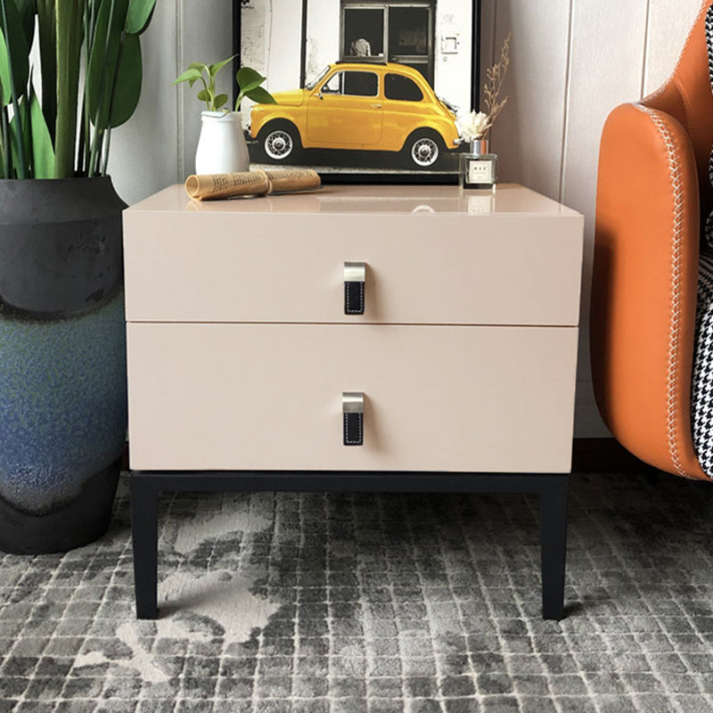 Modern Minimalist 2-Drawer Nightstand With Iron Legs - E1 MDF Bedside Table For Bedroom Storage & Organization