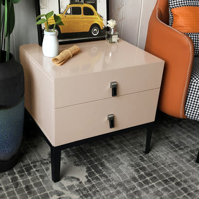 Modern Minimalist 2-Drawer Nightstand With Iron Legs - E1 MDF Bedside Table For Bedroom Storage & Organization