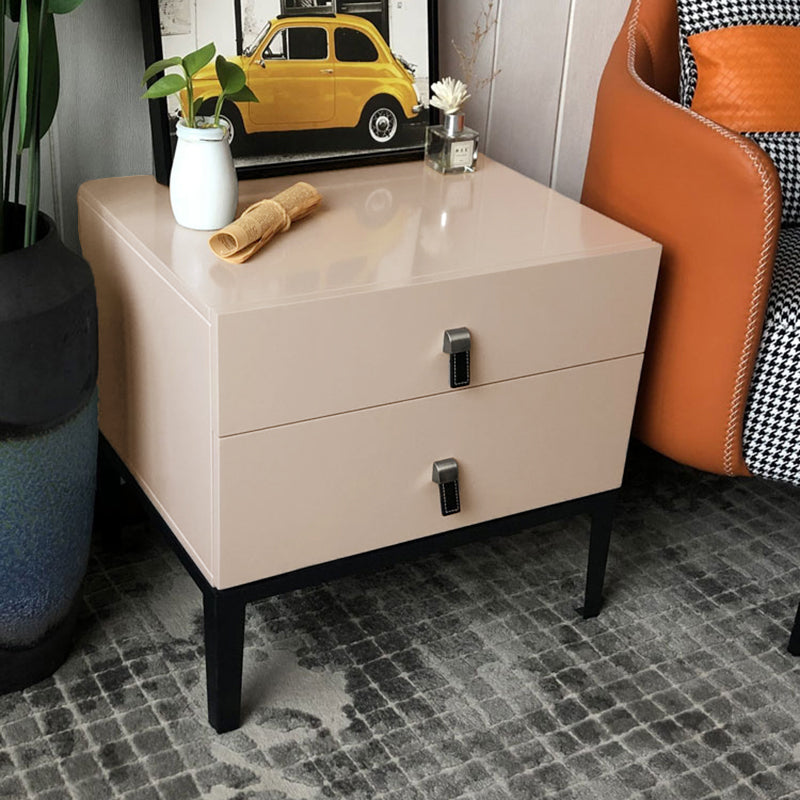 Modern Minimalist 2-Drawer Nightstand With Iron Legs - E1 MDF Bedside Table For Bedroom Storage & Organization