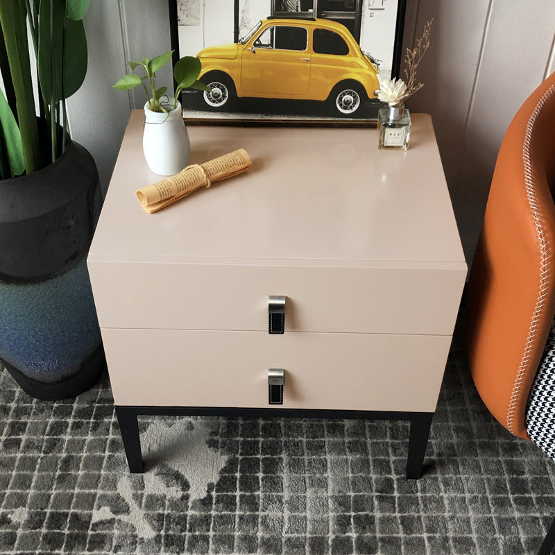 Modern Minimalist 2-Drawer Nightstand With Iron Legs - E1 MDF Bedside Table For Bedroom Storage & Organization