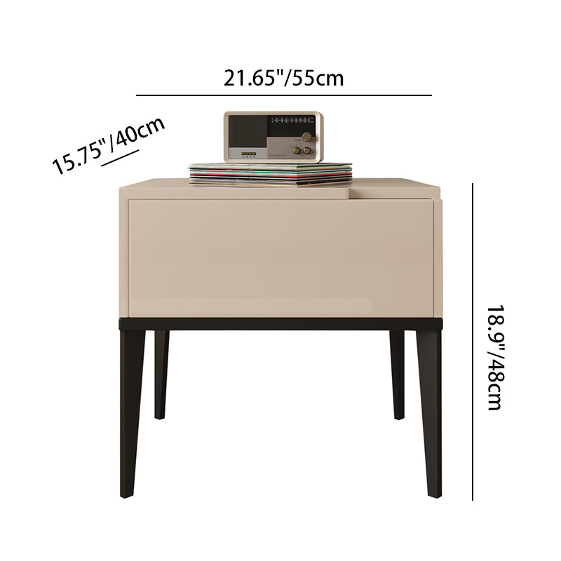 Modern Minimalist E1 MDF Nightstand 1-Drawer With Iron Legs For Bedroom