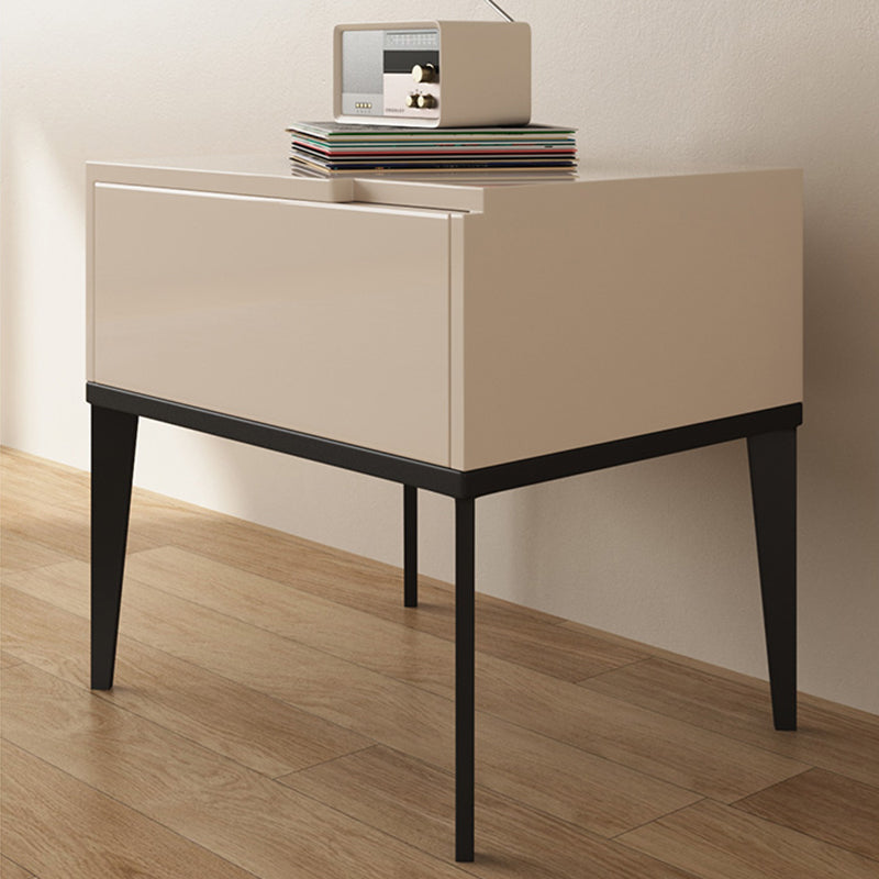Modern Minimalist E1 MDF Nightstand 1-Drawer With Iron Legs For Bedroom