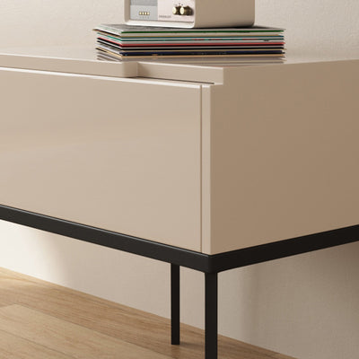 Modern Minimalist E1 MDF Nightstand 1-Drawer With Iron Legs For Bedroom