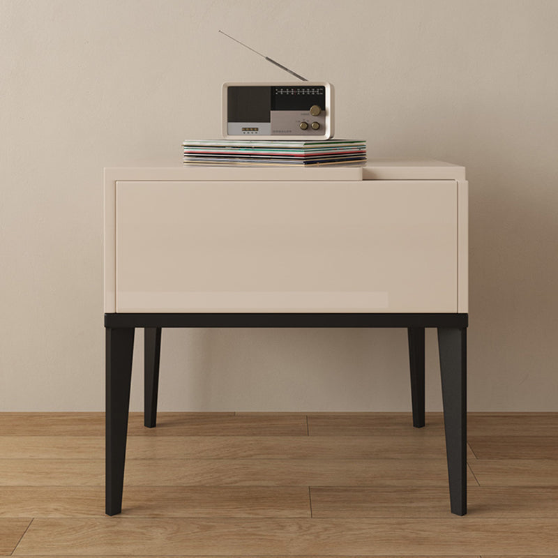 Modern Minimalist E1 MDF Nightstand 1-Drawer With Iron Legs For Bedroom