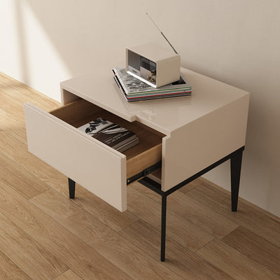Modern Minimalist E1 MDF Nightstand 1-Drawer With Iron Legs For Bedroom