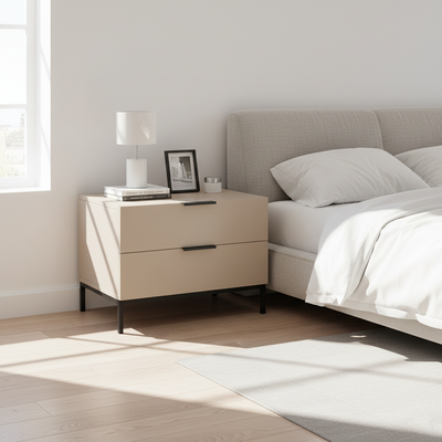 Modern Minimalist E1 MDF Iron Rectangular Nightstand With 2 Drawers Storage - Compact Bedside Table For Bedroom