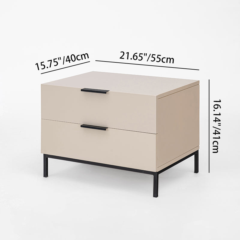 Modern Minimalist E1 MDF Iron Rectangular Nightstand With 2 Drawers Storage - Compact Bedside Table For Bedroom
