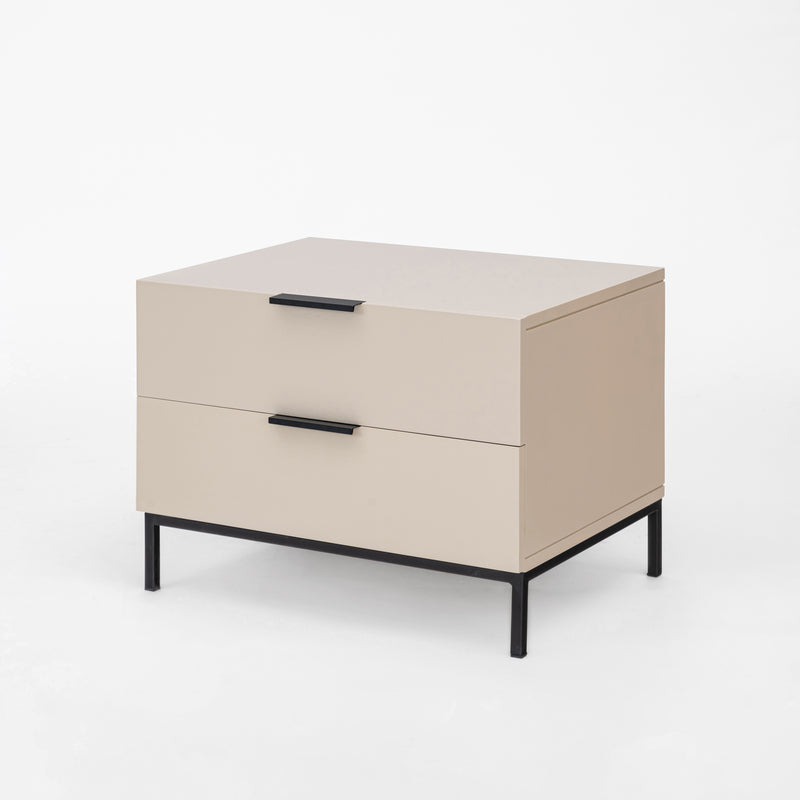 Modern Minimalist E1 MDF Iron Rectangular Nightstand With 2 Drawers Storage - Compact Bedside Table For Bedroom