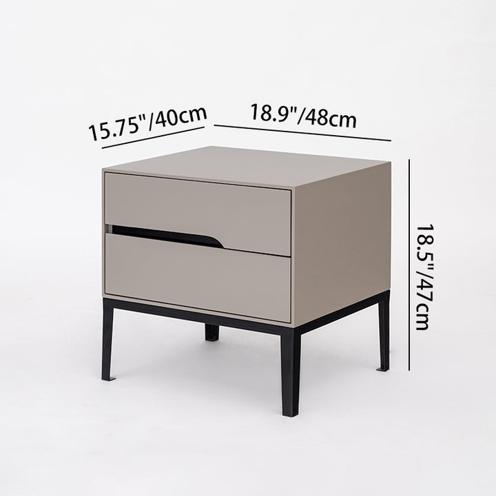Modern Rectangular MDF Iron Nightstand With 2 Drawers & Open Storage - Space-Saving Bedside Table For Bedroom