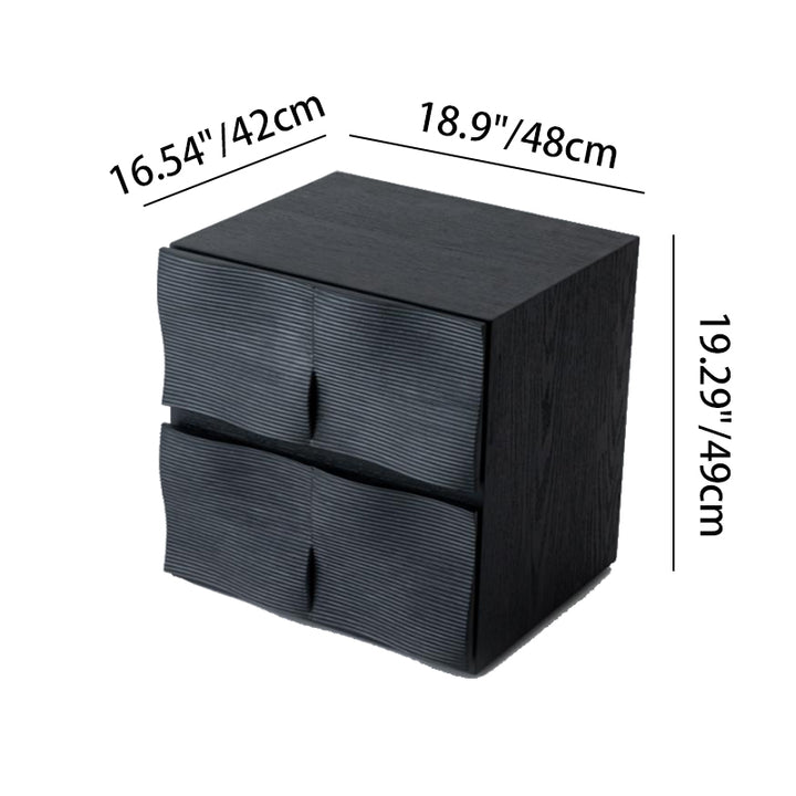 Contemporary Creative Extured Rectangular Oak Wood Board Nightstand With 2 Drawers - Smooth Storage & Compact Design For Bedroom
