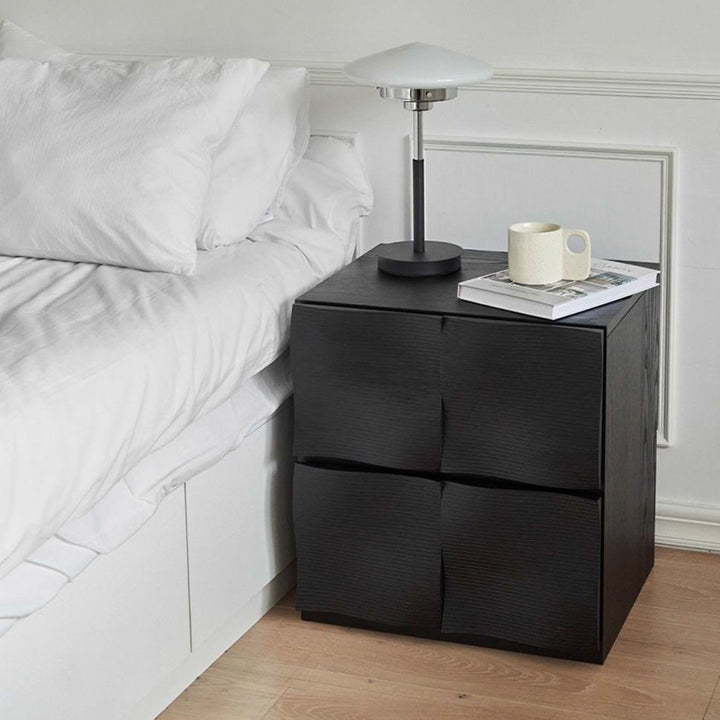 Contemporary Creative Extured Rectangular Oak Wood Board Nightstand With 2 Drawers - Smooth Storage & Compact Design For Bedroom