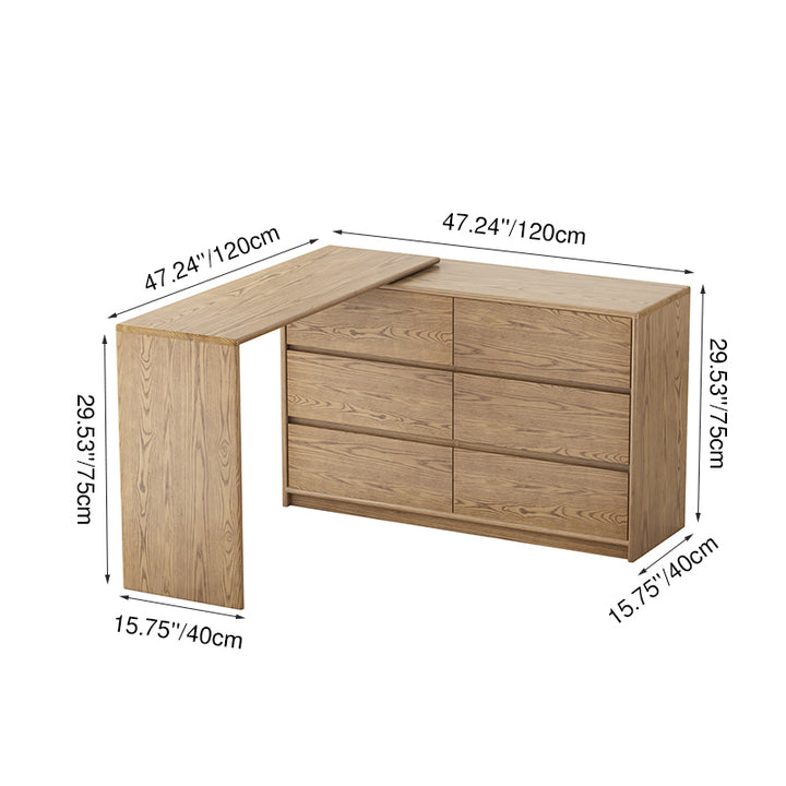 Modern Minimalist Solid Ash Wood Modular Desk With 6-Drawer Storage Cabinet For Home Office &amp; Bedroom
