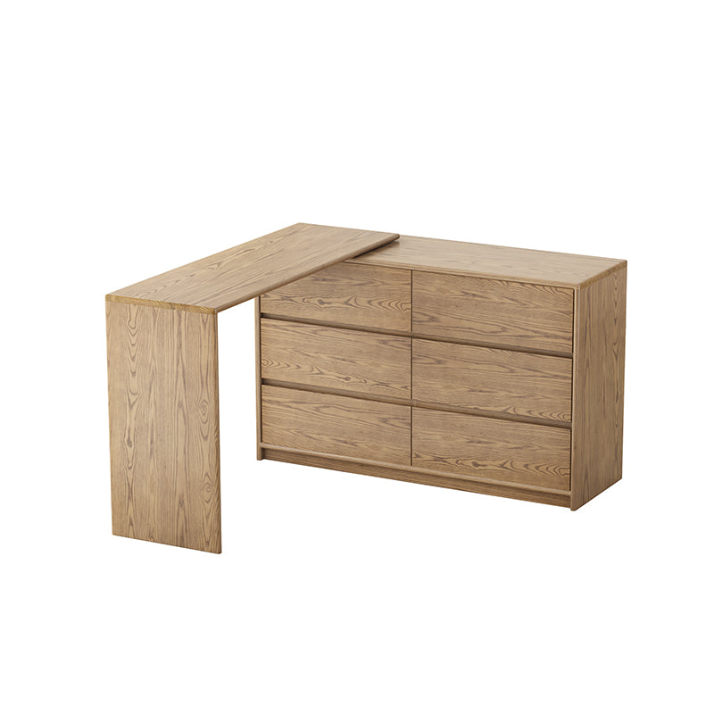 Modern Minimalist Solid Ash Wood Modular Desk With 6-Drawer Storage Cabinet For Home Office &amp; Bedroom