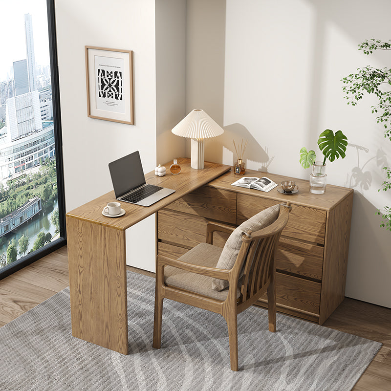 Modern Minimalist Solid Ash Wood Modular Desk With 6-Drawer Storage Cabinet For Home Office &amp; Bedroom