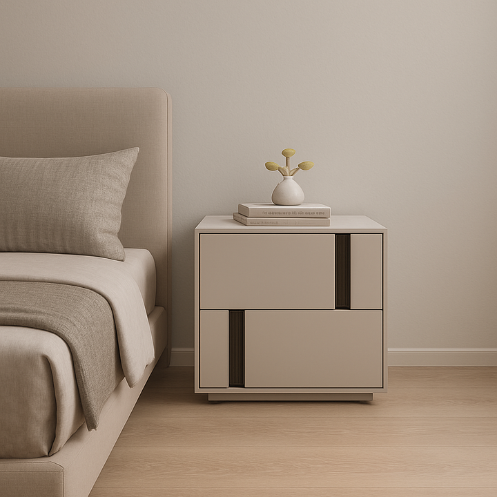 Modern Minimalist Rectangular Nightstand With 2 Drawers E1 MDF Featuring Smooth-Sliding Rails For Bedroom