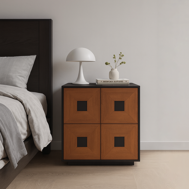 Contemporary Retro Solid Wood Plywood Storage Cabinet With 2 Drawers - Smooth Slides &amp; Compact Design For Living Room &amp; Bedroom