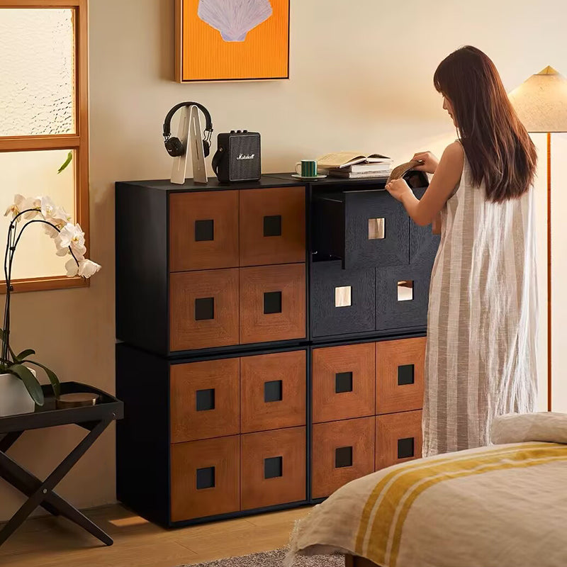 Contemporary Retro Solid Wood Plywood Storage Cabinet With 2 Drawers - Smooth Slides &amp; Compact Design For Living Room &amp; Bedroom