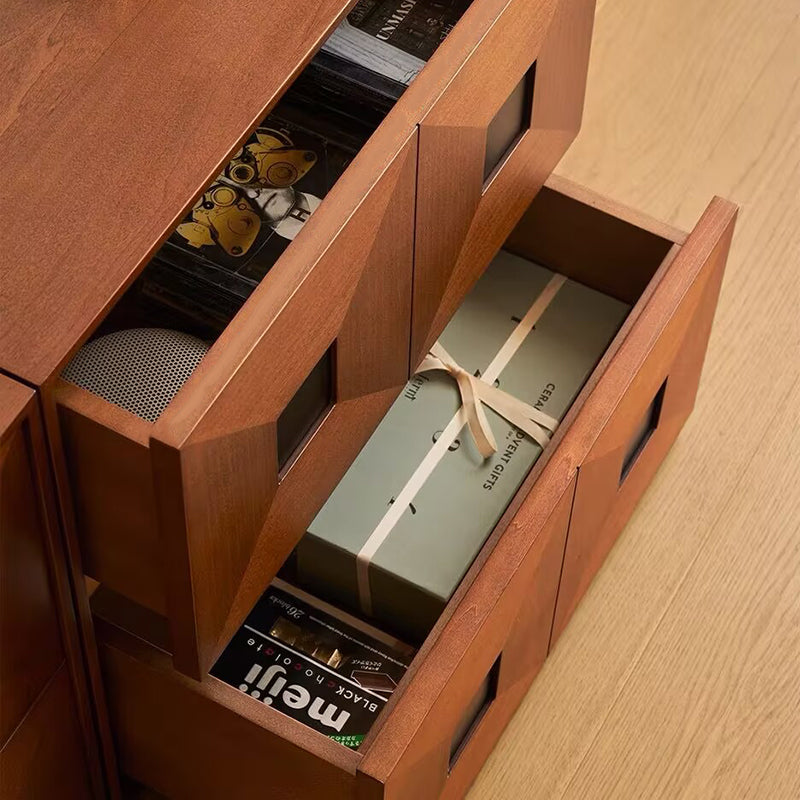 Contemporary Retro Solid Wood Plywood Storage Cabinet With 2 Drawers - Smooth Slides &amp; Compact Design For Living Room &amp; Bedroom