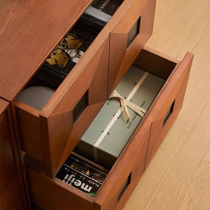 Contemporary Retro Solid Wood Plywood Storage Cabinet With 2 Drawers - Smooth Slides &amp; Compact Design For Living Room &amp; Bedroom