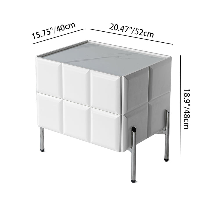 Modern Minimalist Rectangular Nightstand With Dual Drawers Slate Stone Top Plywood Body Stainless Steel Legs For Bedroom