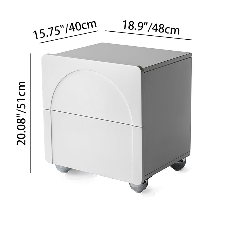 Modern Minimalist Rectangular Nightstand With 2 Drawers E1 Eco-Friendly MDF Rounded Corners &amp; Plastic Base For Bedroom