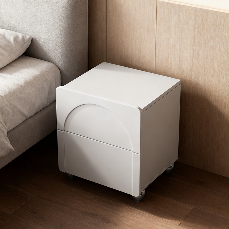 Modern Minimalist Rectangular Nightstand With 2 Drawers E1 Eco-Friendly MDF Rounded Corners &amp; Plastic Base For Bedroom