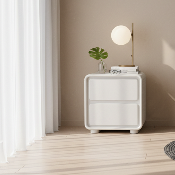 Modern Minimalist Rectangular Nightstand With 2 Drawers E1 Eco-Friendly MDF Smooth Slides Rounded Corners For Bedroom Storage