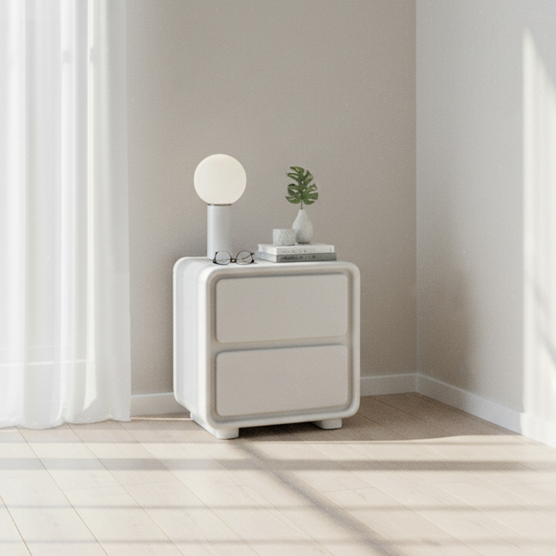 Modern Minimalist Rectangular Nightstand With 2 Drawers E1 Eco-Friendly MDF Smooth Slides Rounded Corners For Bedroom Storage