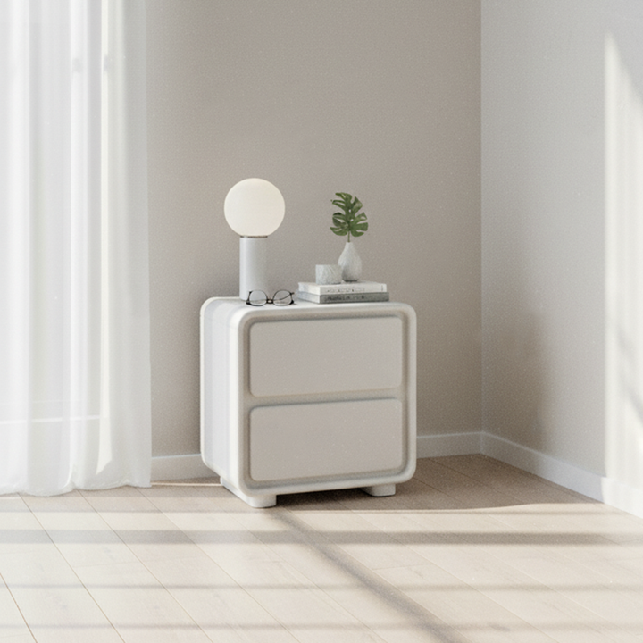 Modern Minimalist Rectangular Nightstand With 2 Drawers E1 Eco-Friendly MDF Smooth Slides Rounded Corners For Bedroom Storage
