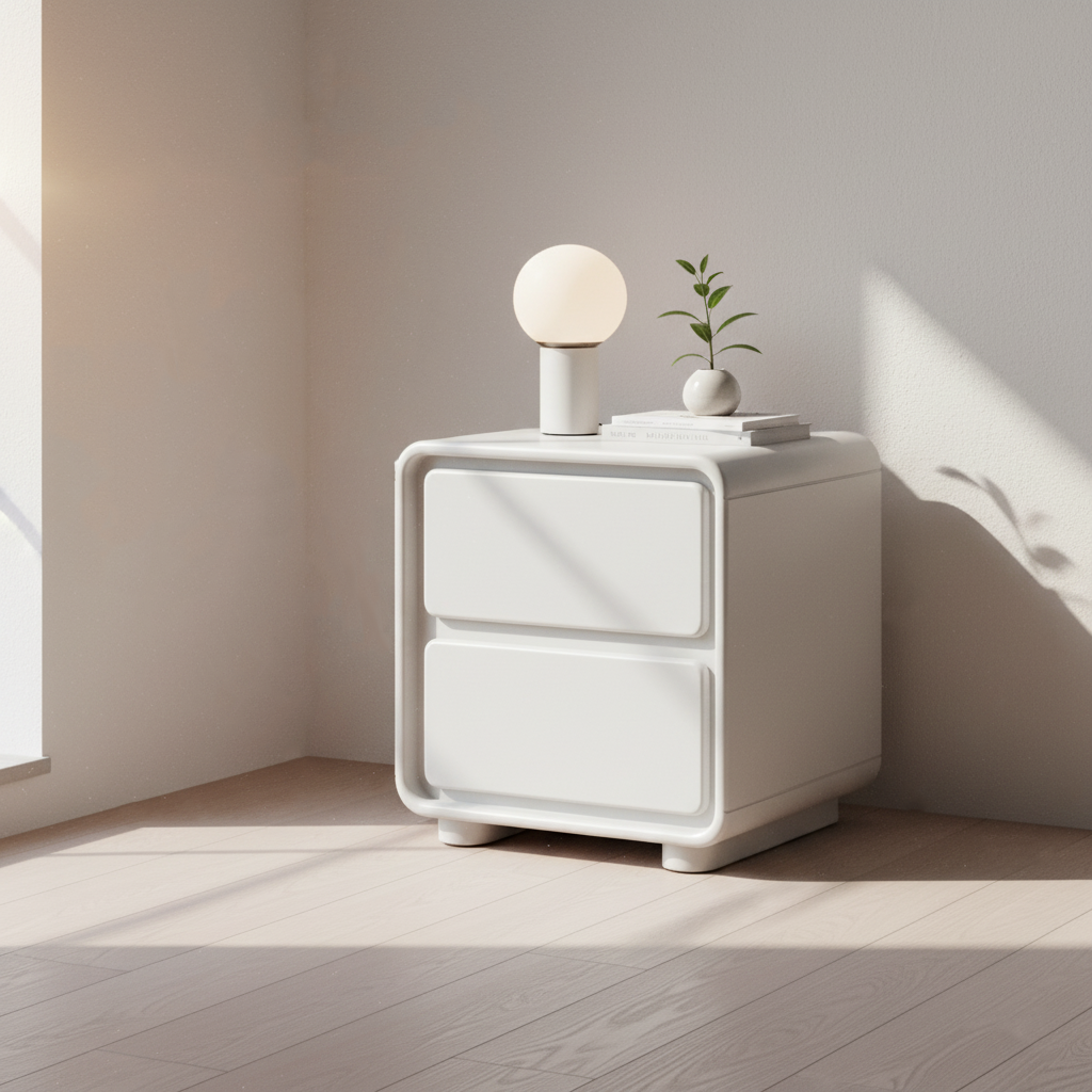 Modern Minimalist Rectangular Nightstand With 2 Drawers E1 Eco-Friendly MDF Smooth Slides Rounded Corners For Bedroom Storage