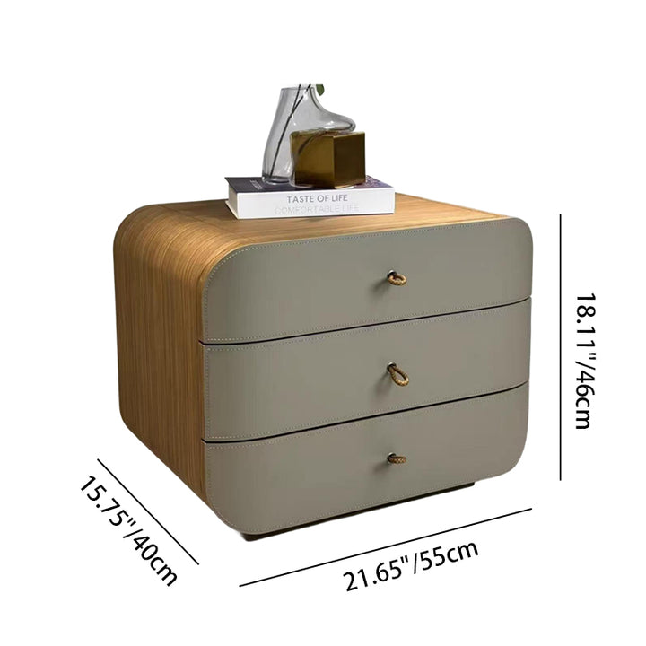 Modern Minimalist E1 MDF Frame Walnut Veneer Nightstand With 3 Drawers Soft Round Edge Bedside Table