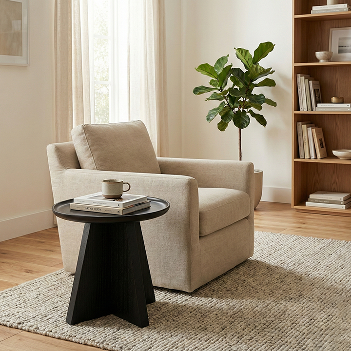 Modern Minimalist Round Side Table With Raised Edge - Plywood & E1 MDF For Living Room & Bedroom