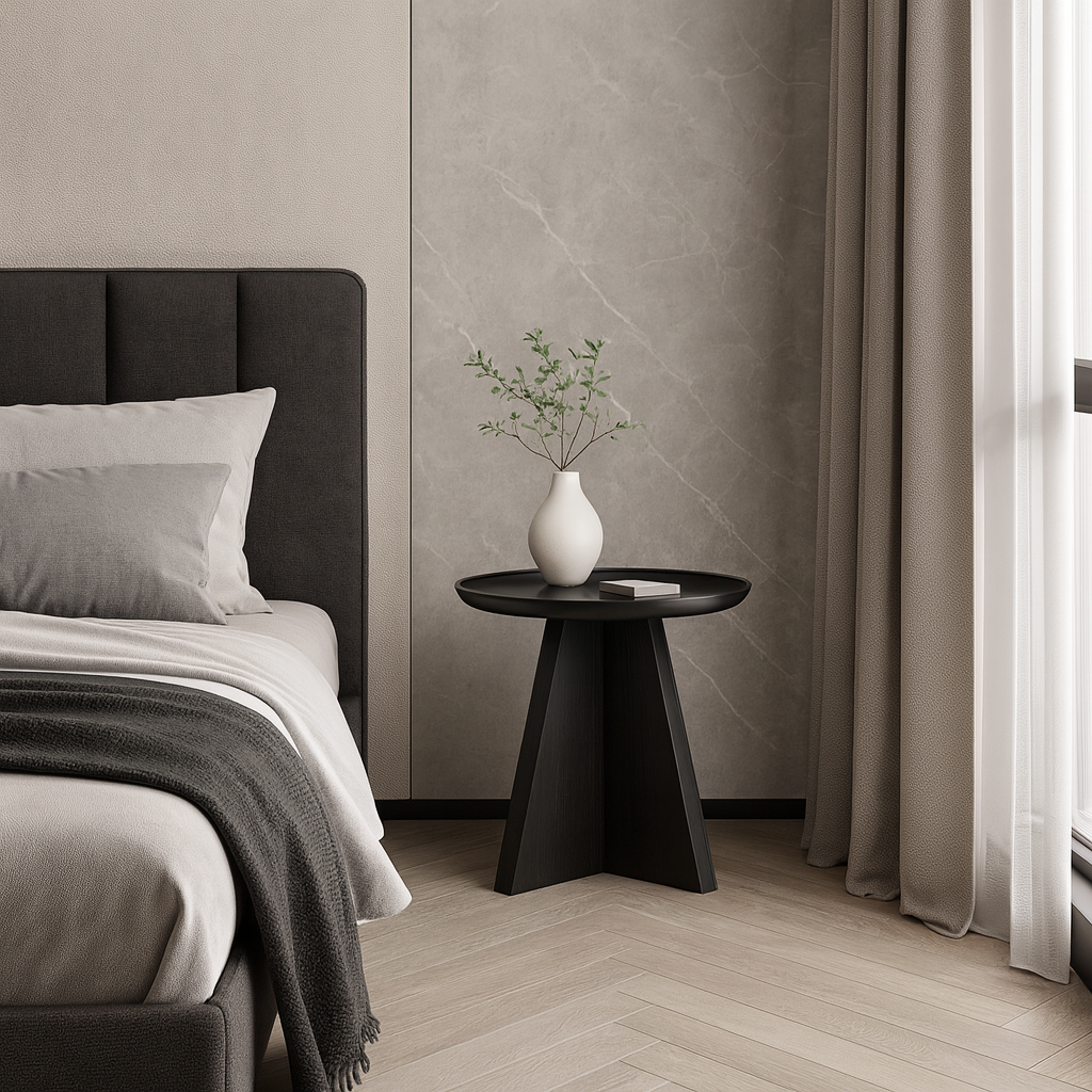 Table d’appoint ronde minimaliste moderne avec rebord surélevé - Bois multicouche massif et MDF E1 pour salon et chambre 