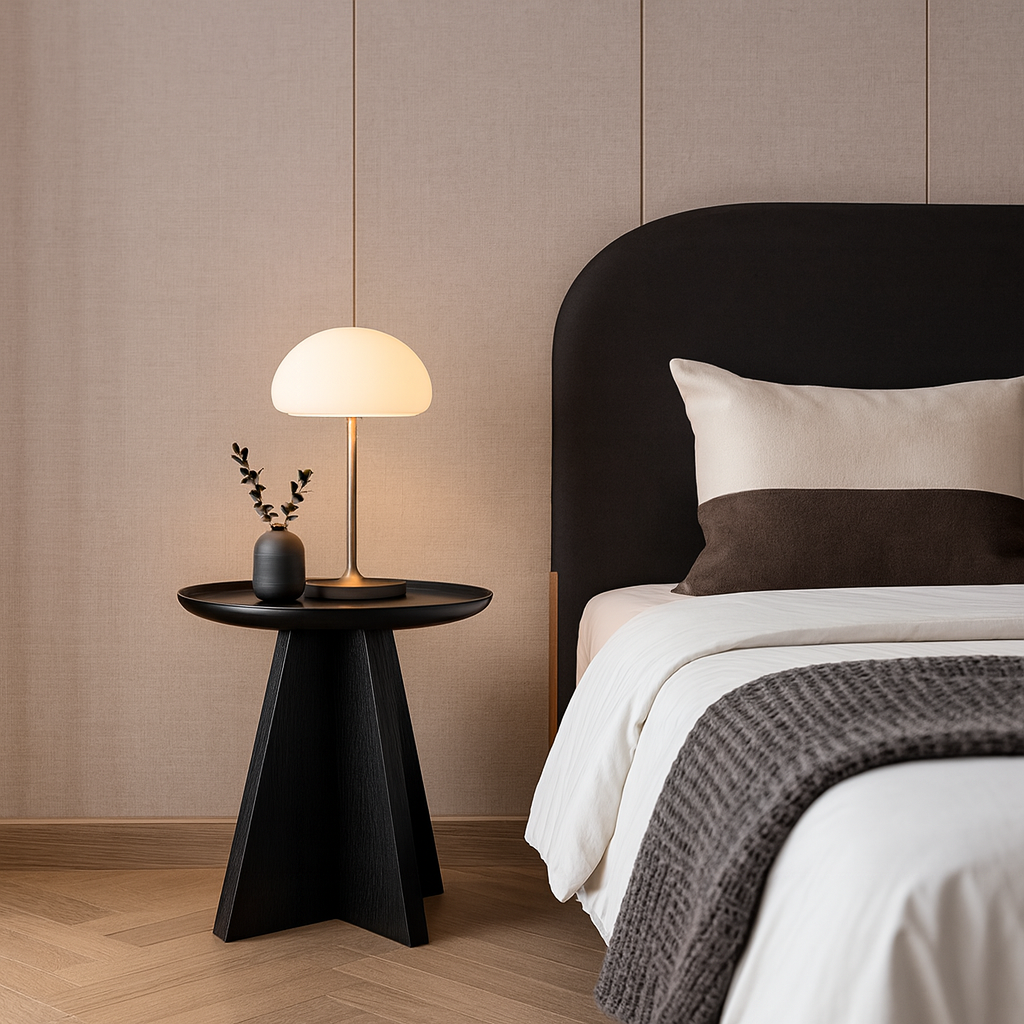 Table d’appoint ronde minimaliste moderne avec rebord surélevé - Bois multicouche massif et MDF E1 pour salon et chambre 