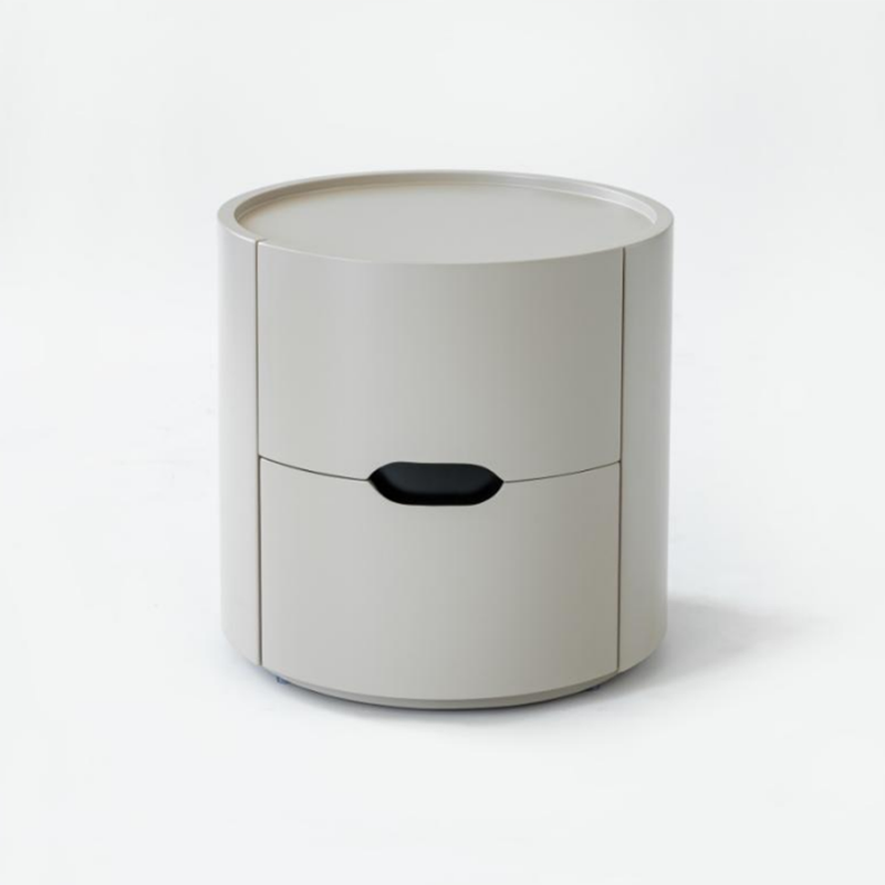 Modern Minimalist Cylinder Plywood &amp; E1 MDF Nightstand With Double Storage Drawers And Protective Raised Rim For Bedroom