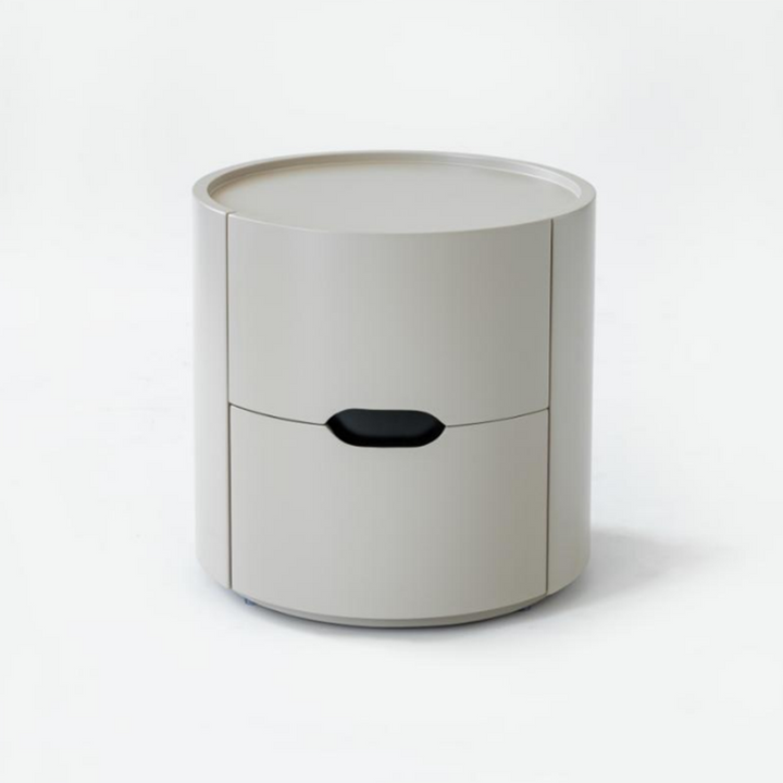 Modern Minimalist Cylinder Plywood &amp; E1 MDF Nightstand With Double Storage Drawers And Protective Raised Rim For Bedroom