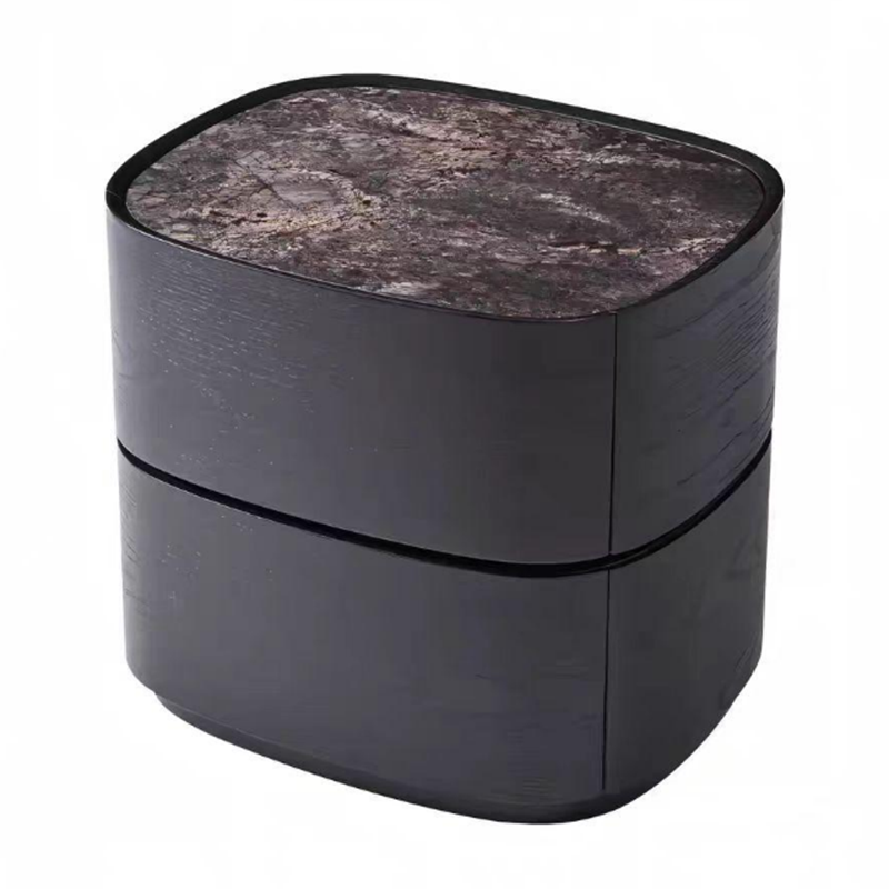 Modern Luxury Oval Stone Slab Plywood Nightstand With Dual Drawers For Bedroom