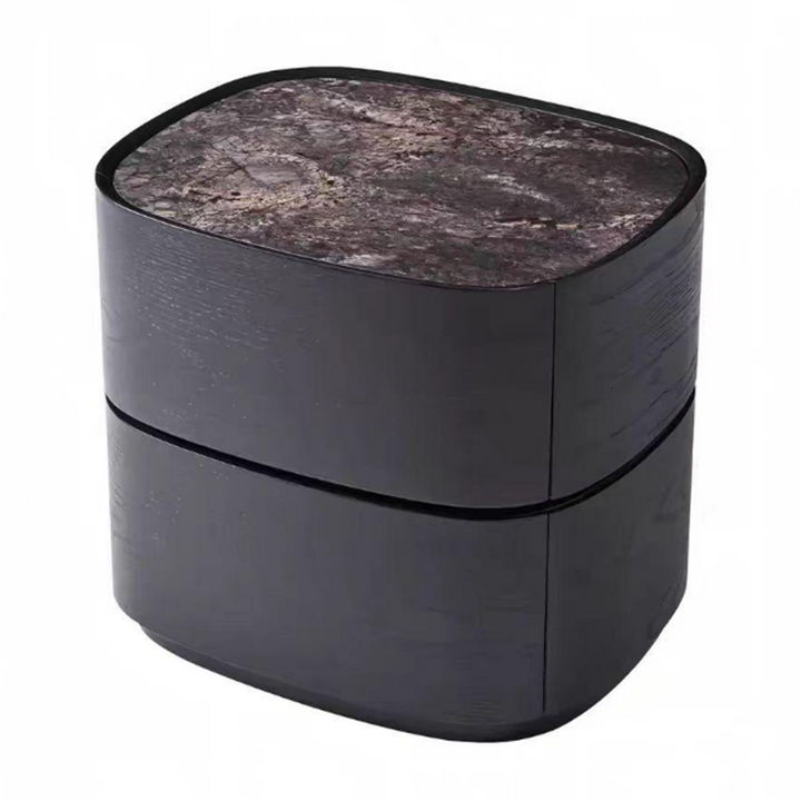 Modern Luxury Oval Stone Slab Plywood Nightstand With Dual Drawers For Bedroom