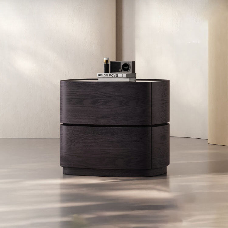 Modern Luxury Oval Stone Slab Plywood Nightstand With Dual Drawers For Bedroom