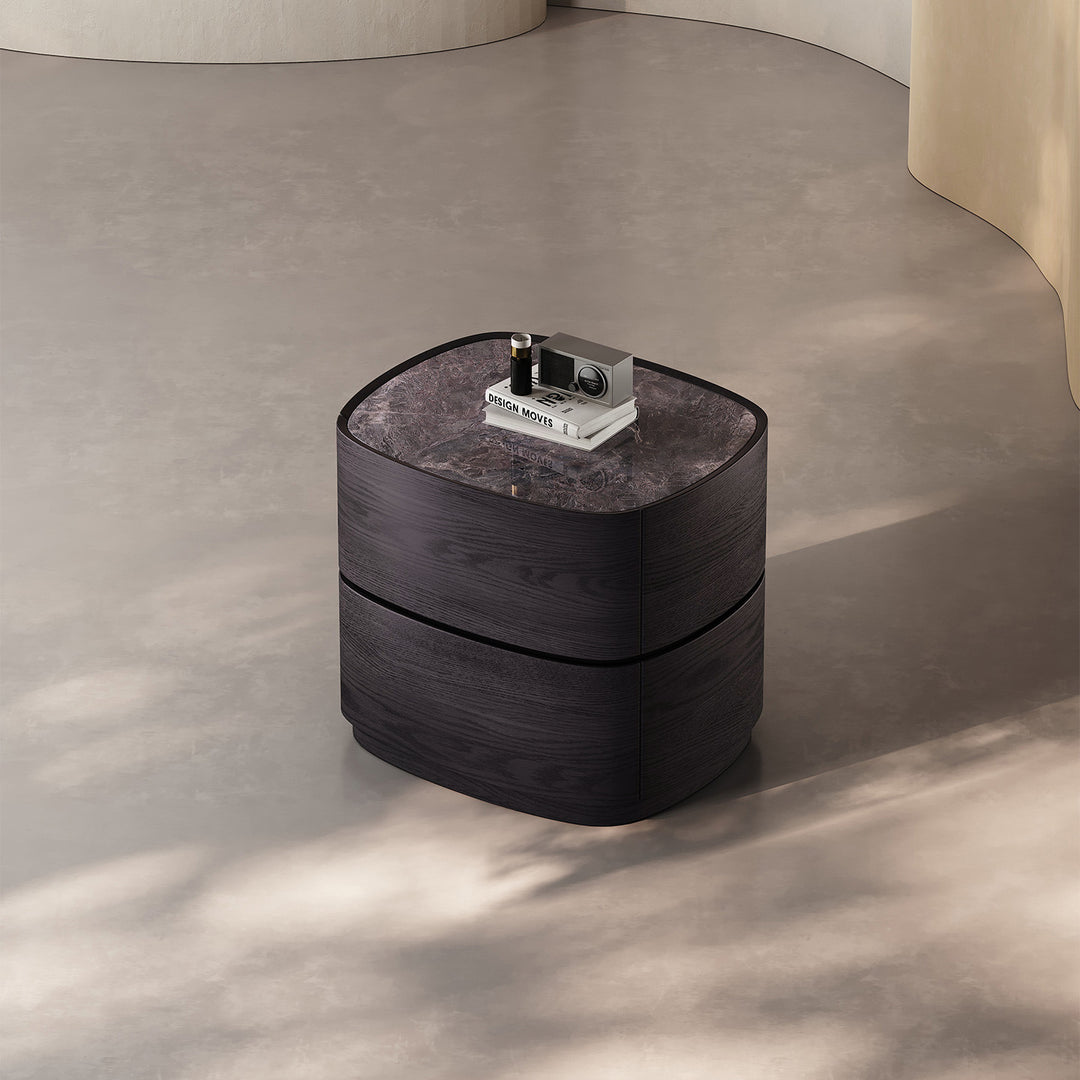 Modern Luxury Oval Stone Slab Plywood Nightstand With Dual Drawers For Bedroom