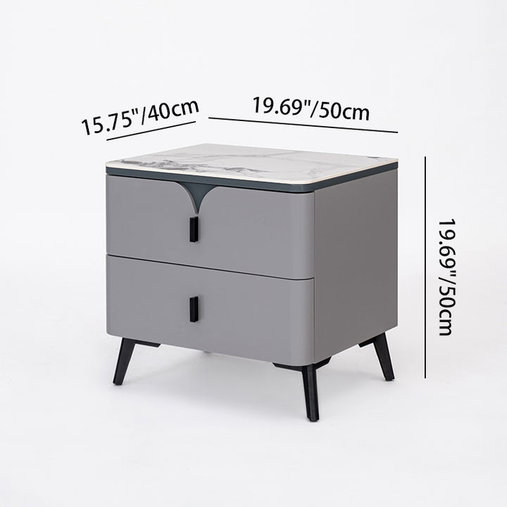 Modern Luxury Rectangular E1 MDF Nightstand With Sintered Stone Top & 2 Drawers For Bedroom
