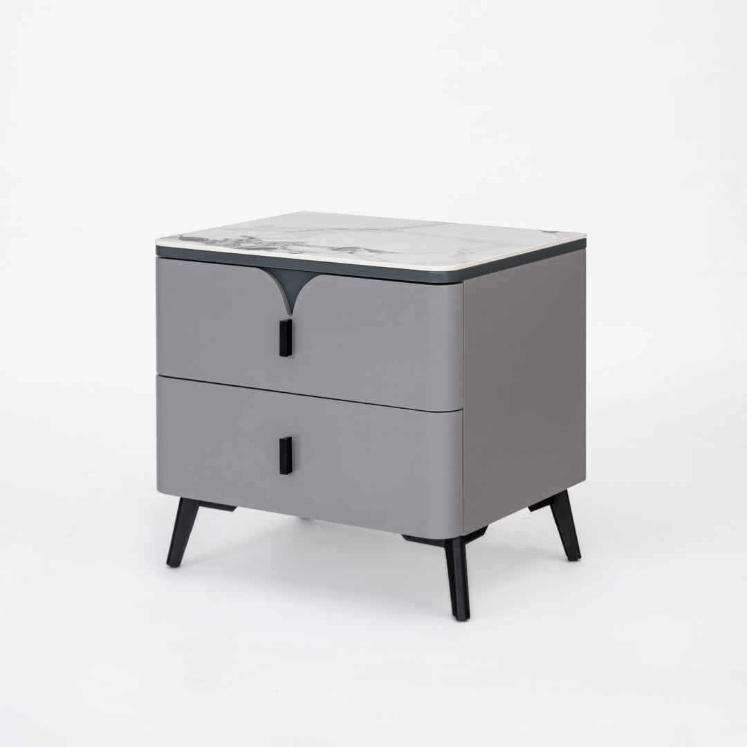 Modern Luxury Rectangular E1 MDF Nightstand With Sintered Stone Top &amp; 2 Drawers For Bedroom