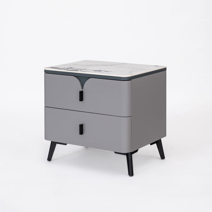 Modern Luxury Rectangular E1 MDF Nightstand With Sintered Stone Top &amp; 2 Drawers For Bedroom