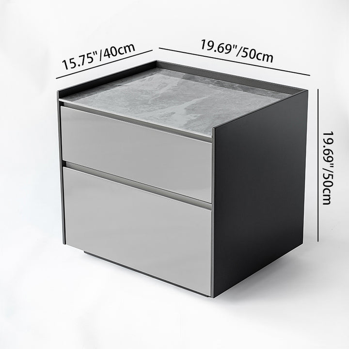 Modern Minimalist Plywood Nightstand With Sintered Stone Top - 2-Drawer Bedside Table For Bedroom