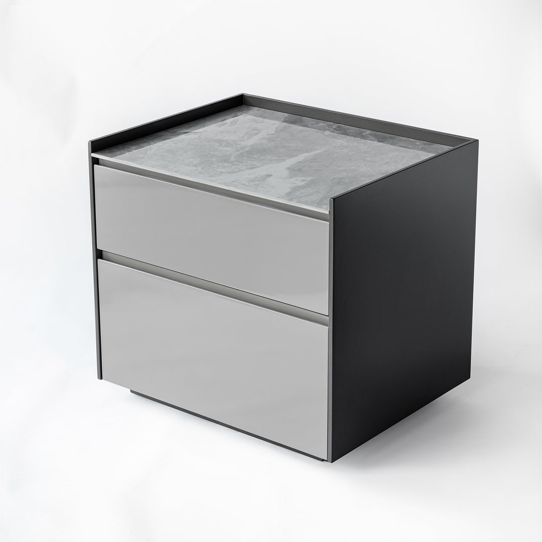 Modern Minimalist Plywood Nightstand With Sintered Stone Top - 2-Drawer Bedside Table For Bedroom