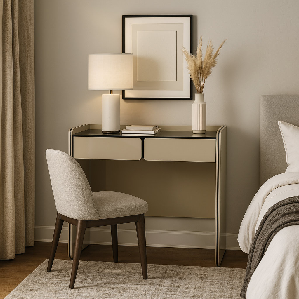 Modern Minimalist E1 MDF Rectangular Makeup Vanity With 2 Drawers &amp; Raised Edge - Bedroom Storage Desk
